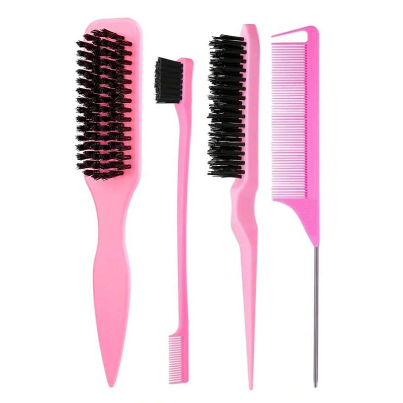 Bristle Slick Back Hair Brush – Edge Control & Ponytail Hair Styling Brush PLUSH pink