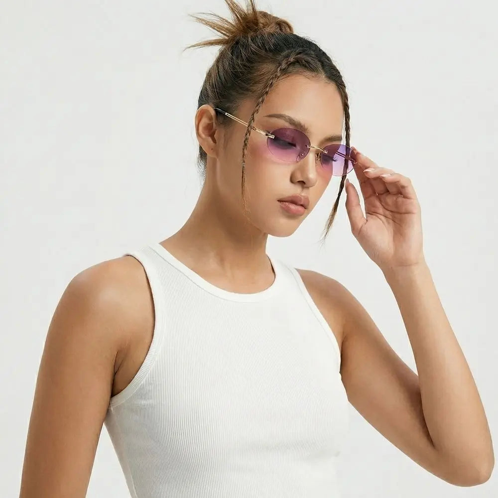 Vintage Rimless Oval Sunglasses – Retro Gradient Women's Shades Rimless Oval Sunglasses PLUSH