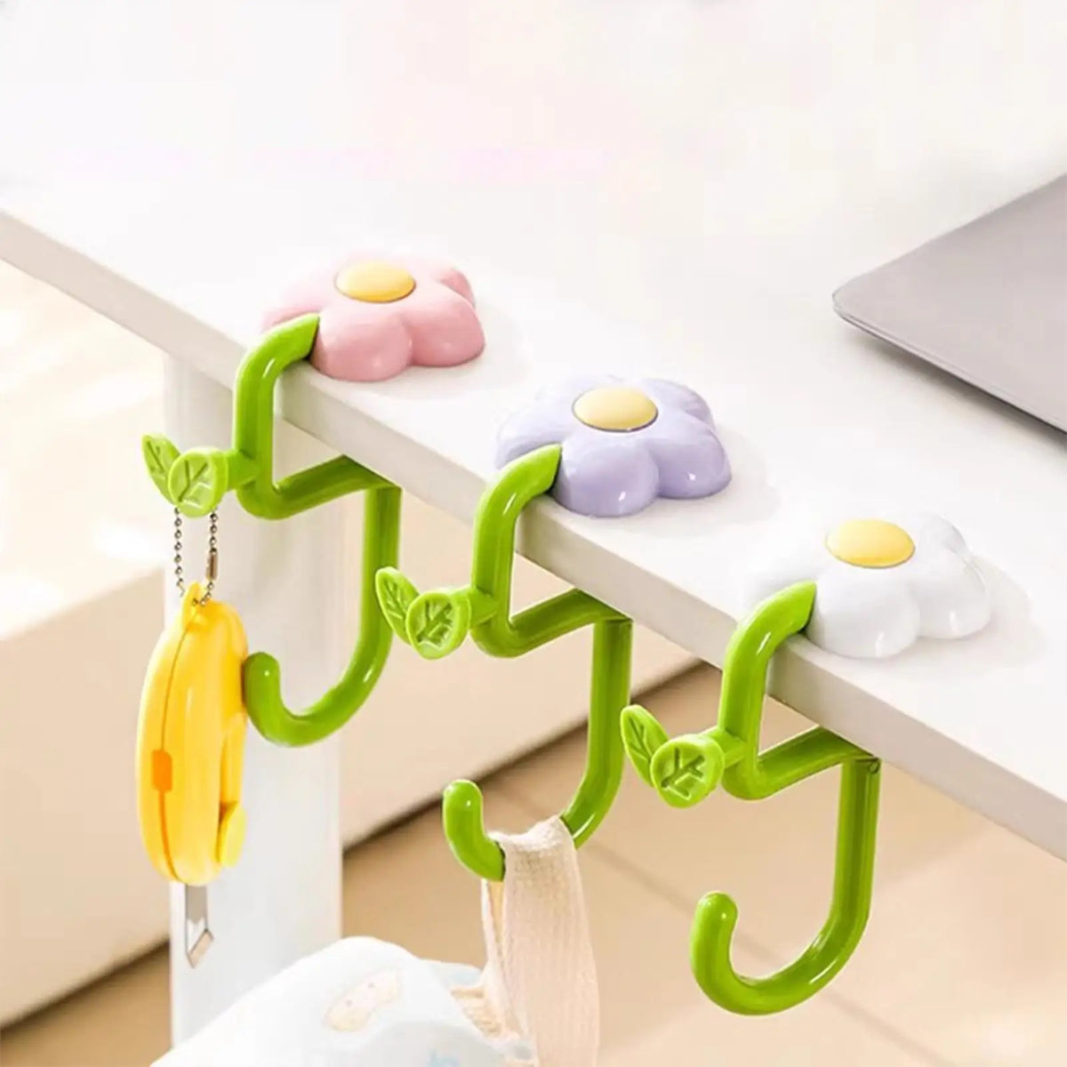 Flower Table Bag Hook – Portable No-Drill Purse Desk Hanger Desk Bag Hook PLUSH