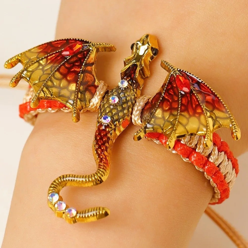 Dragon Braided Rope Bracelet – Adjustable Punk Woven Wristband Fashion Bracelet PLUSH Style D