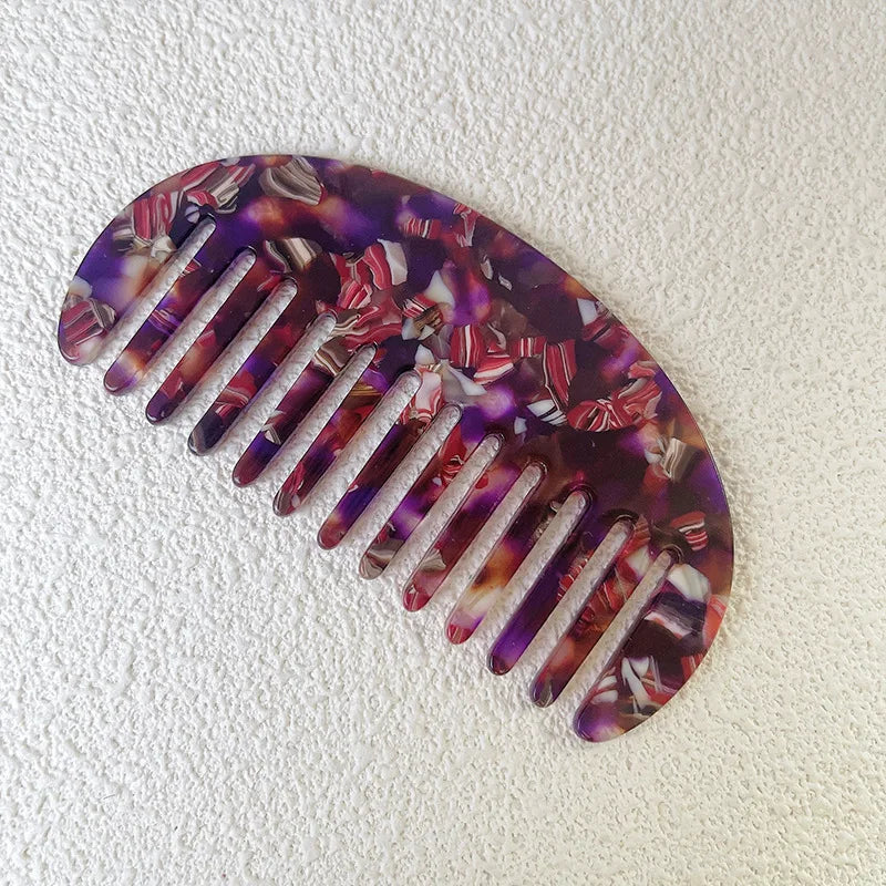 Acetate Wide Tooth Hair Comb – Retro Korean Style for Women Hair Comb PLUSH 2 floral purple
