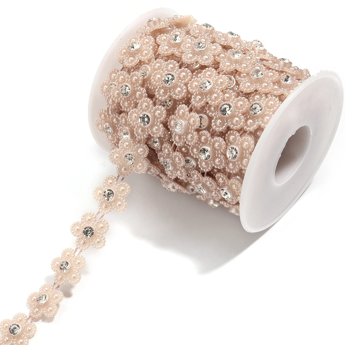 5 Yards Pearl Flower Chain with Rhinestone for DIY Jewelry Pearl Jewelry Chain PLUSH Light Brown