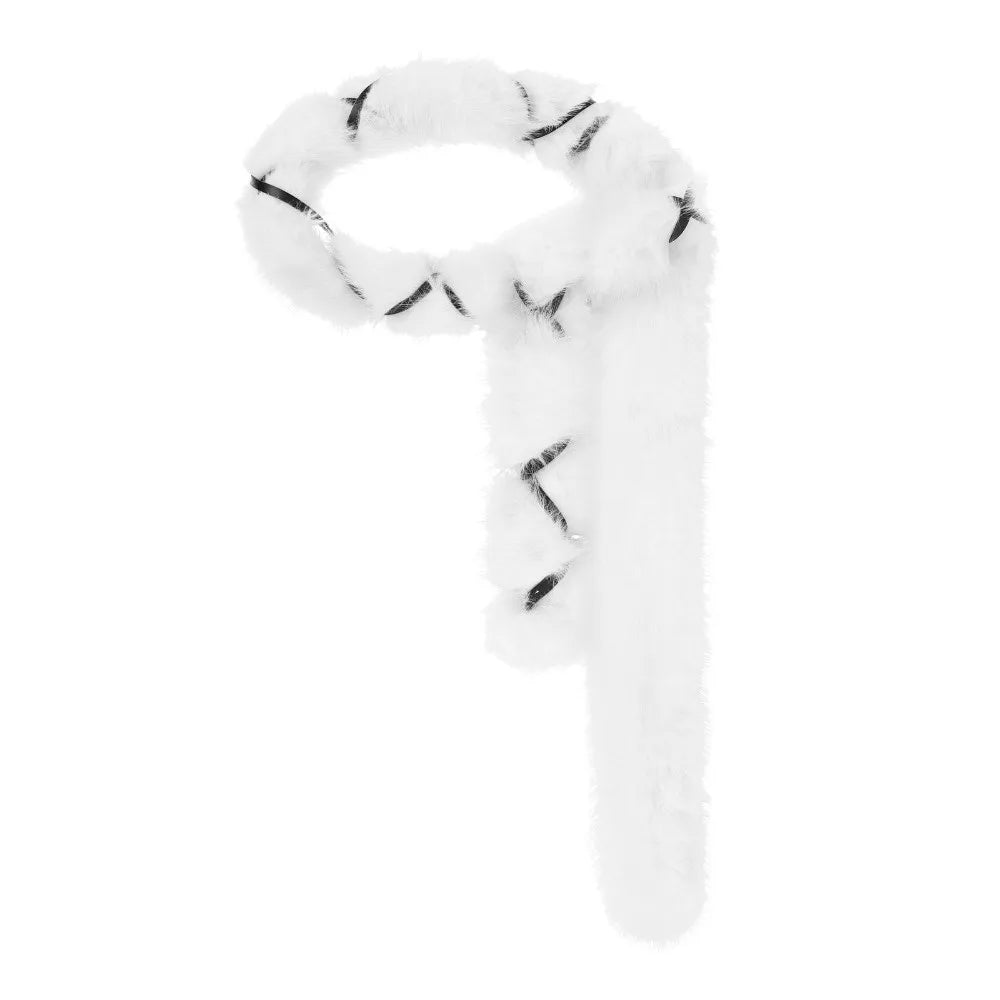 Y2K Faux Fur Sash Belt – Adjustable Hip-Hop Waistband Faux Fur Sash Belt PLUSH