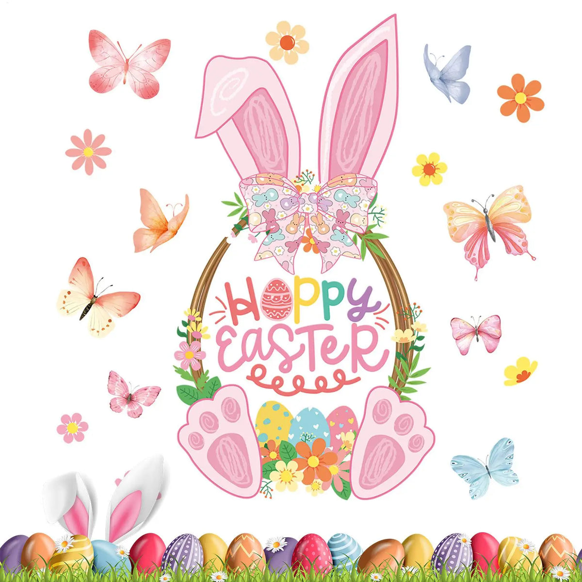 Easter Window Clings – Bunny, Eggs & Carrot Glass Stickers Window Clings PLUSH