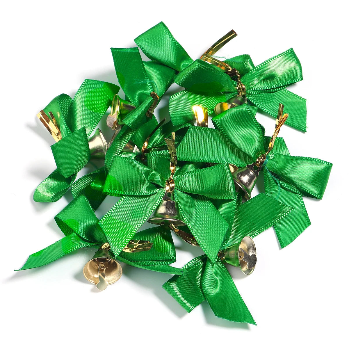 10pcs Christmas Bowknot Bell Bows – DIY Jewelry & Tree Decor Craft Bow Ornaments PLUSH Green as show