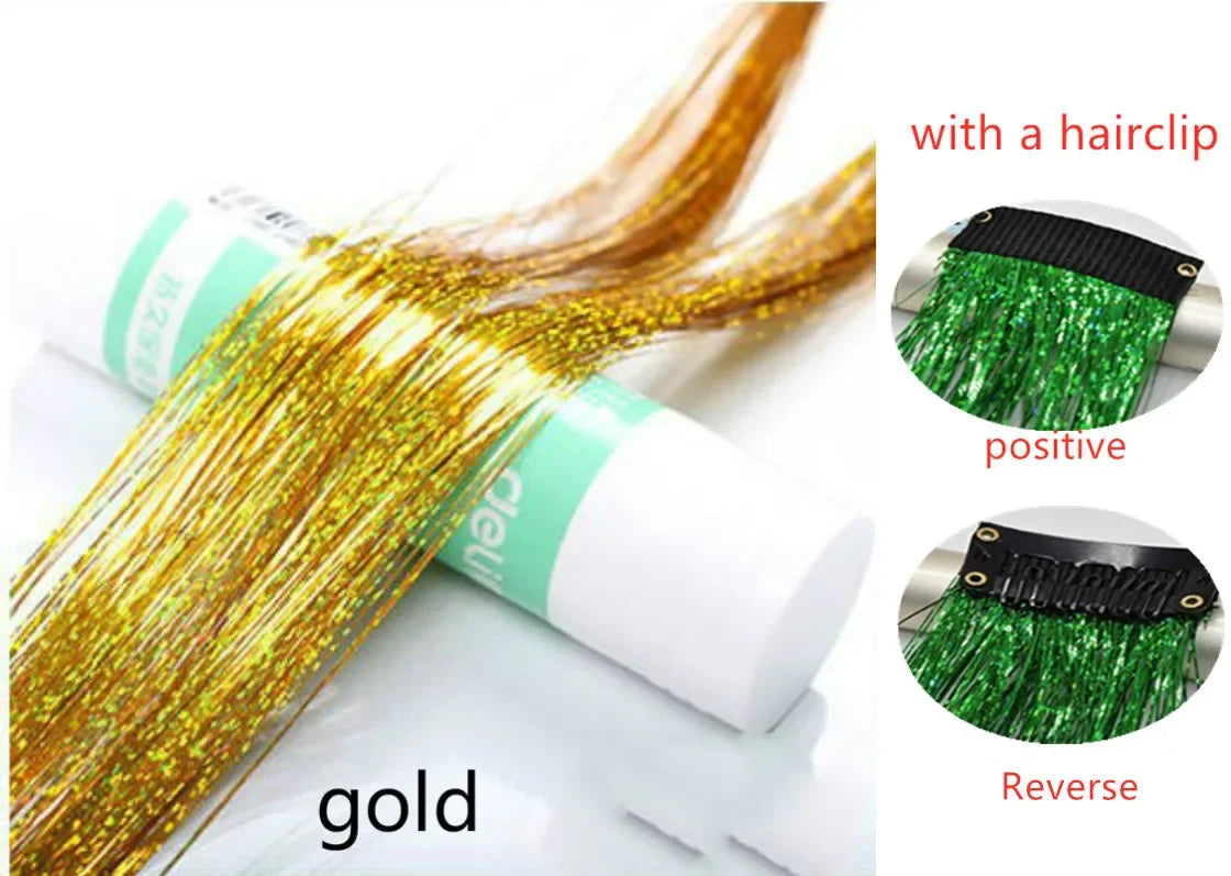Sparkle Hair Tinsel Extensions 100cm – Colorful Braiding Dazzles Hair Tinsel Extension PLUSH with clip NO.25