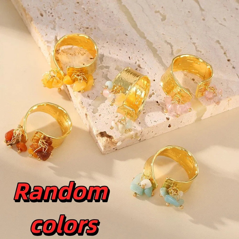 Gold Tone Adjustable Charm Open Ring – Women's Statement Ring Statement Ring PLUSH V