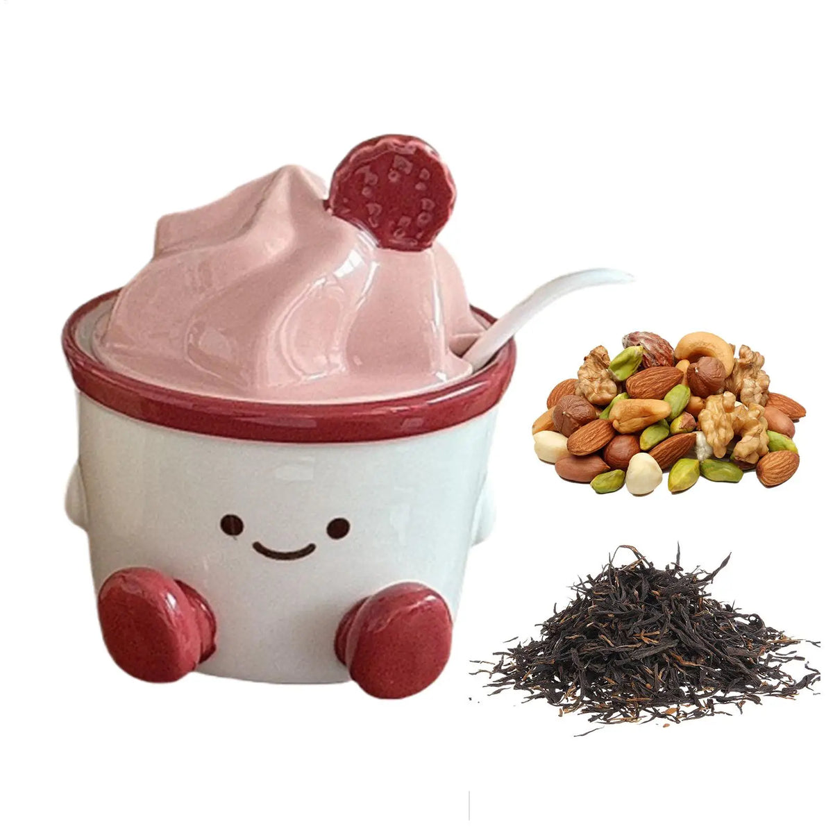 Cartoon Ceramic Condiment Jar with Lid & Spoon | Kitchen Storage Ceramic Condiment Jar PLUSH