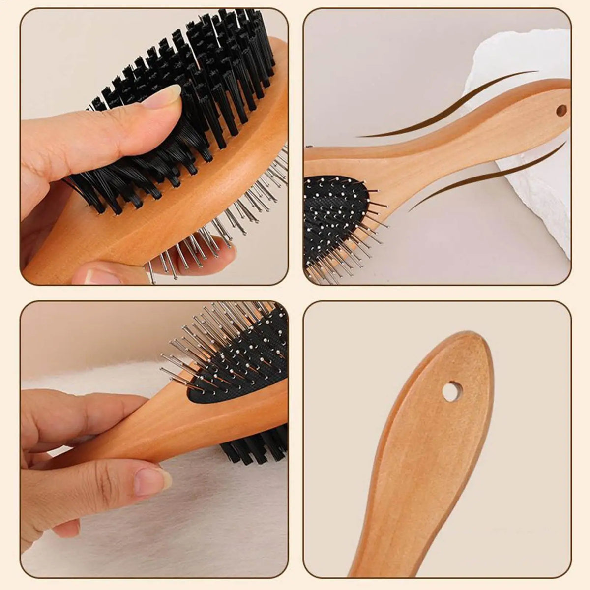 Double-Sided Pet Grooming Brush – Wood Handle & Steel Bristles Pet Grooming Brush PLUSH