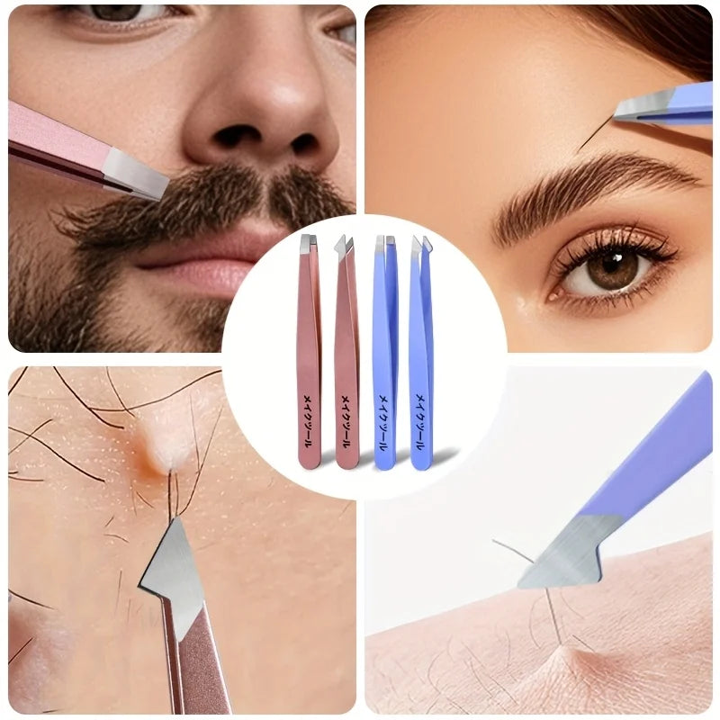 2pcs Stainless Steel Precision Eyebrow Tweezers – Flat & Hook Tip Eyebrow Tweezers PLUSH