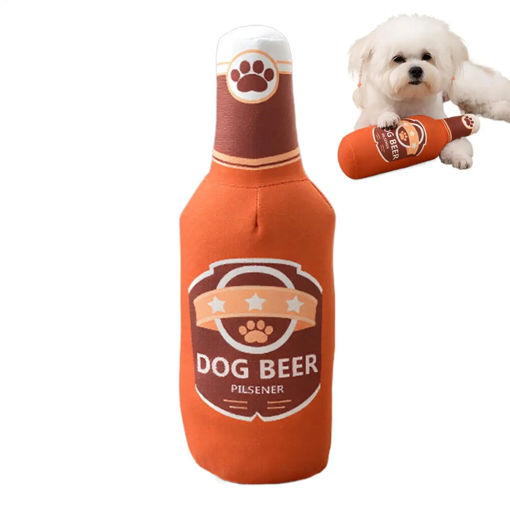 Beer Bottle Squeaky Plush Dog Toy – Interactive Chew Toy Squeaky Dog Toy PLUSH