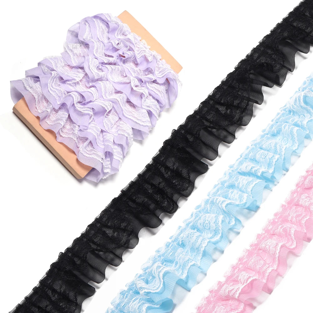 2 Yards 5cm Double Layer Chiffon Lace Ruffled Trim | DIY Sewing Lace Ruffled Trim PLUSH