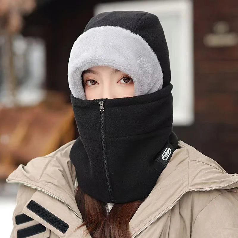 Winter Fleece Cycling Hat Scarf & Face Mask Set | Windproof Winter Cycling Set PLUSH Black 10PCS