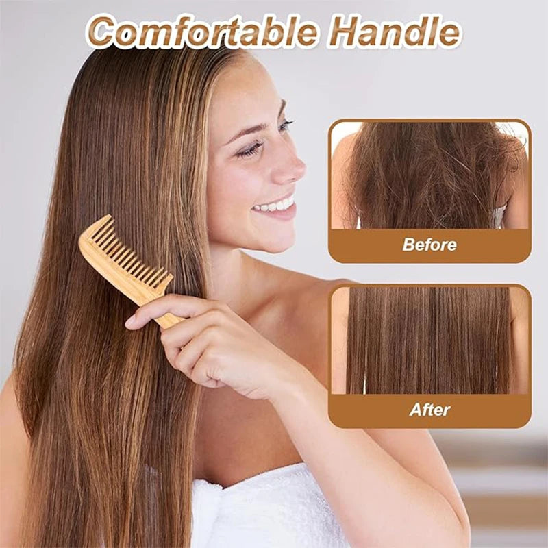 Natural Handmade Bamboo Comb – Antistatic Detangling Bamboo Hair Comb PLUSH