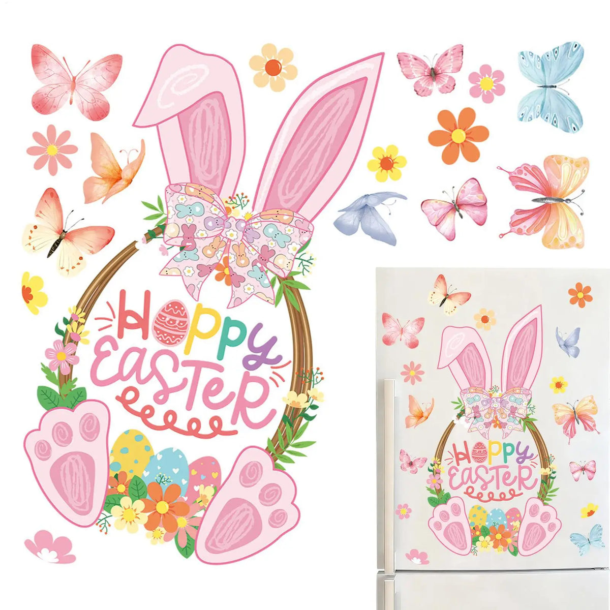 Easter Window Clings – Bunny, Eggs & Carrot Glass Stickers Window Clings PLUSH