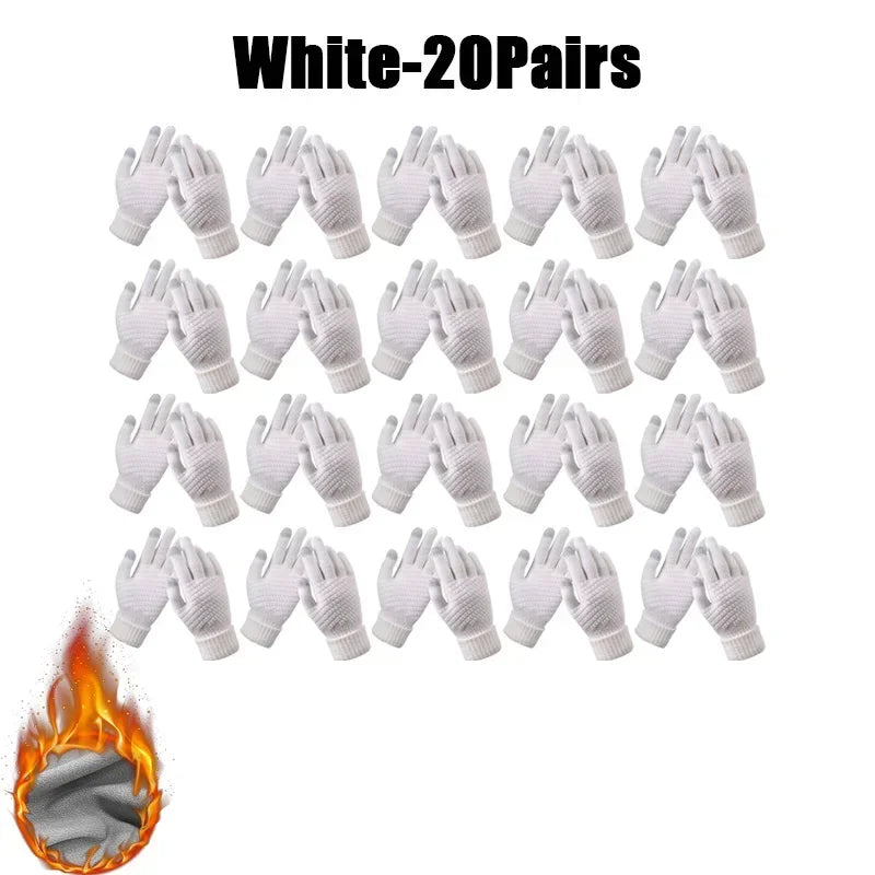 Winter Touch Screen Gloves – Warm Knit Mittens Unisex Winter Knit Gloves PLUSH White-20Pairs