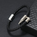 Men's Leather Rope Braided Bangle – Magnetic Alloy Buckle Leather Braided Bracelet PLUSH silvery