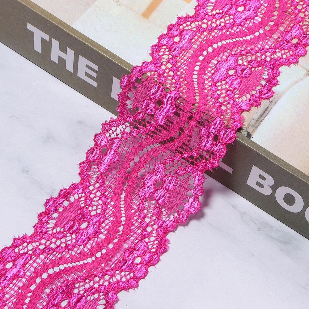 6cm Elastic Floral Lace Trim 2 Yards – DIY Sewing Craft Elastic Lace Trim PLUSH hotpink 6cm