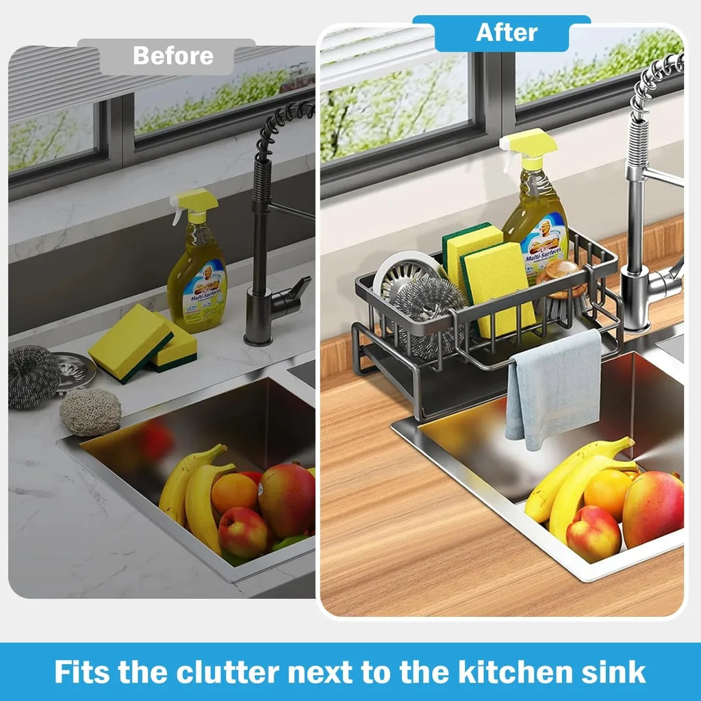 Sink Drain Rack Sponge & Soap Holder Kitchen Organizer Sink Organizer Rack PLUSH