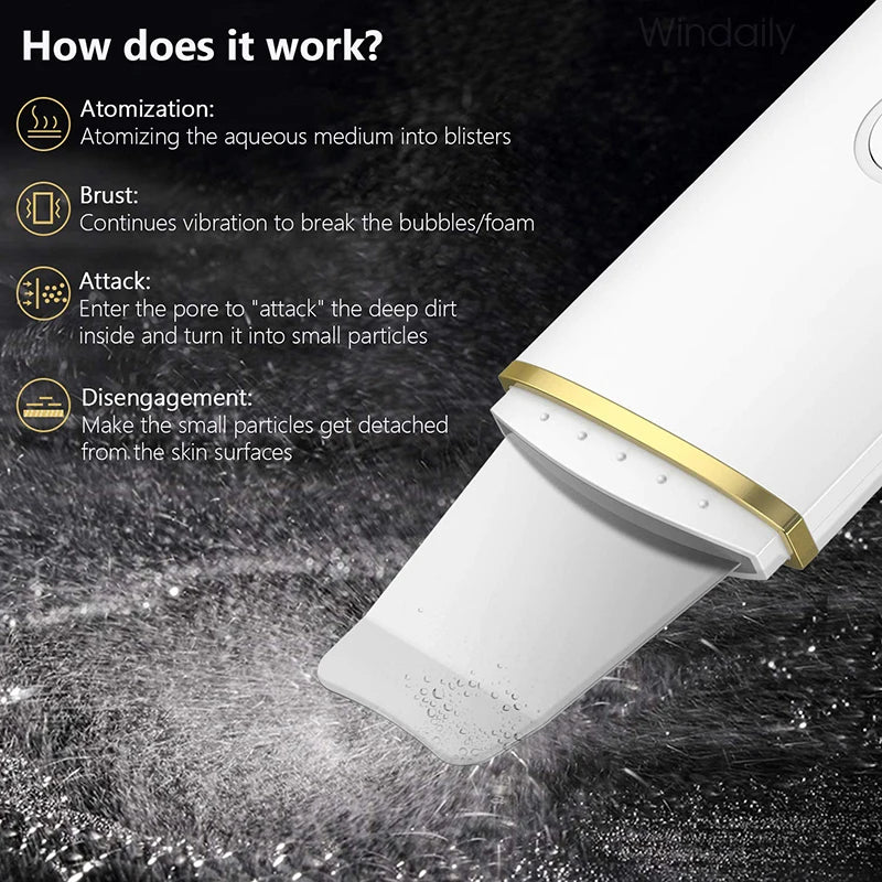 Ultrasonic Skin Scrubber Face Spatula – Cavitation Peeling Tool Facial Cleansing Device PLUSH
