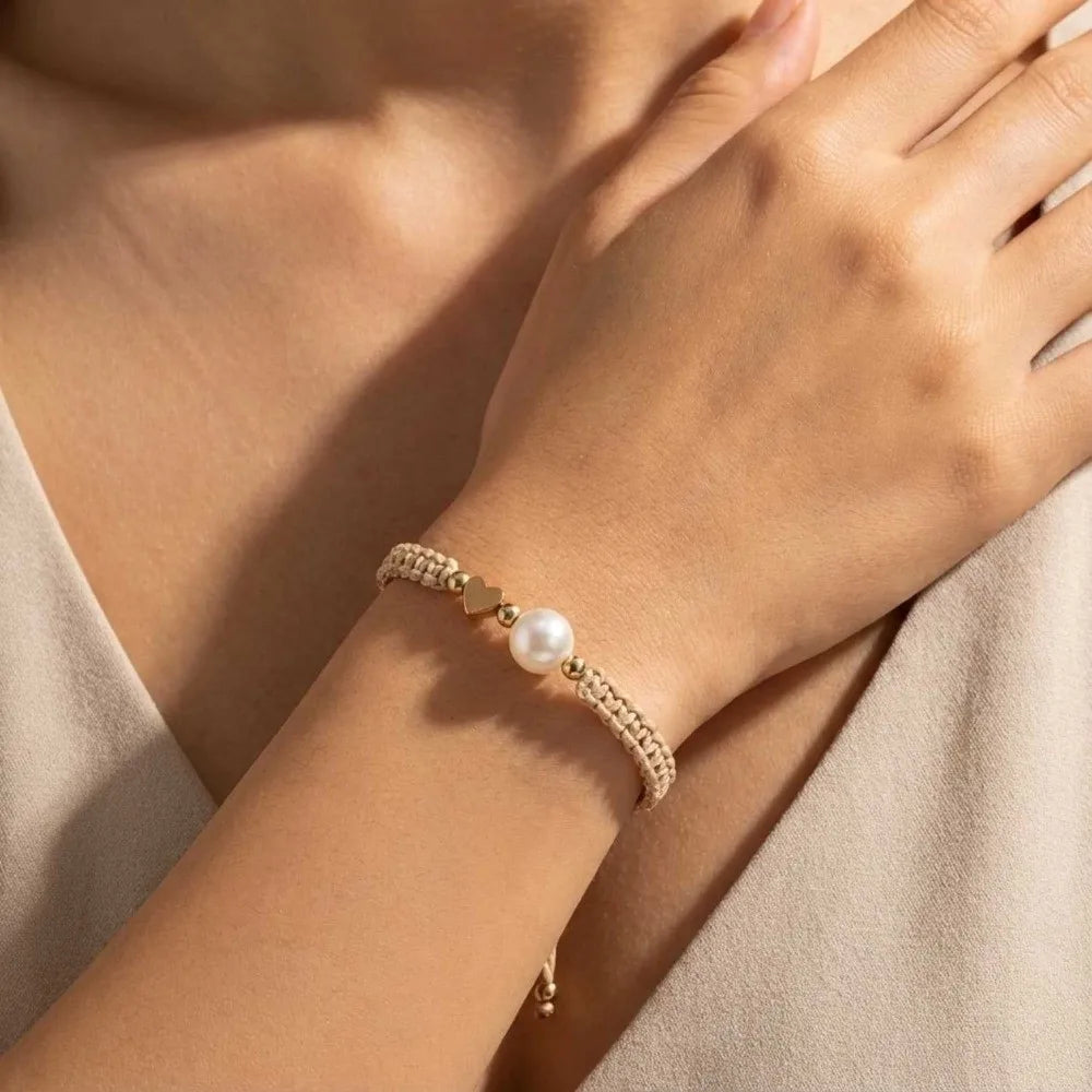 Adjustable Star Pearl Bead Woven Bracelet – Women's Minimalist Woven Bead Bracelet PLUSH