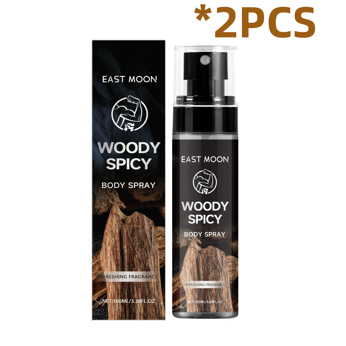 East Moon Sandalwood Men's Deodorant Fragrance Spray 100ml Men's Deodorant Spray PLUSH Woody Spray X 2PCS