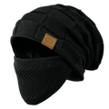 2-Piece Knit Beanie & Face Mask Set – Windproof Winter Hat Knit Beanie Set PLUSH Black