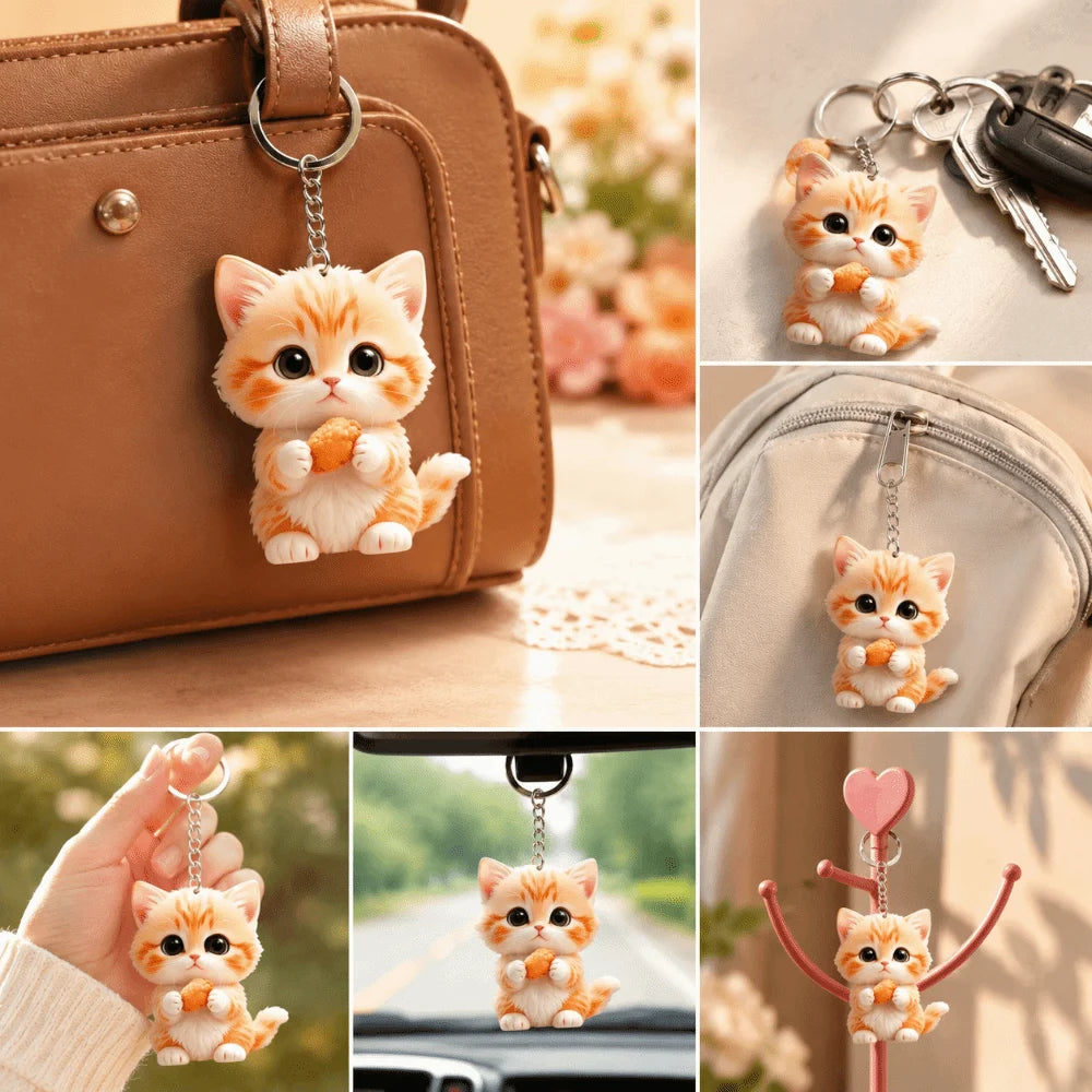 2D Flat Acrylic Cat Keychain – Cute Cartoon Bag Charm Acrylic Keychain Charm PLUSH