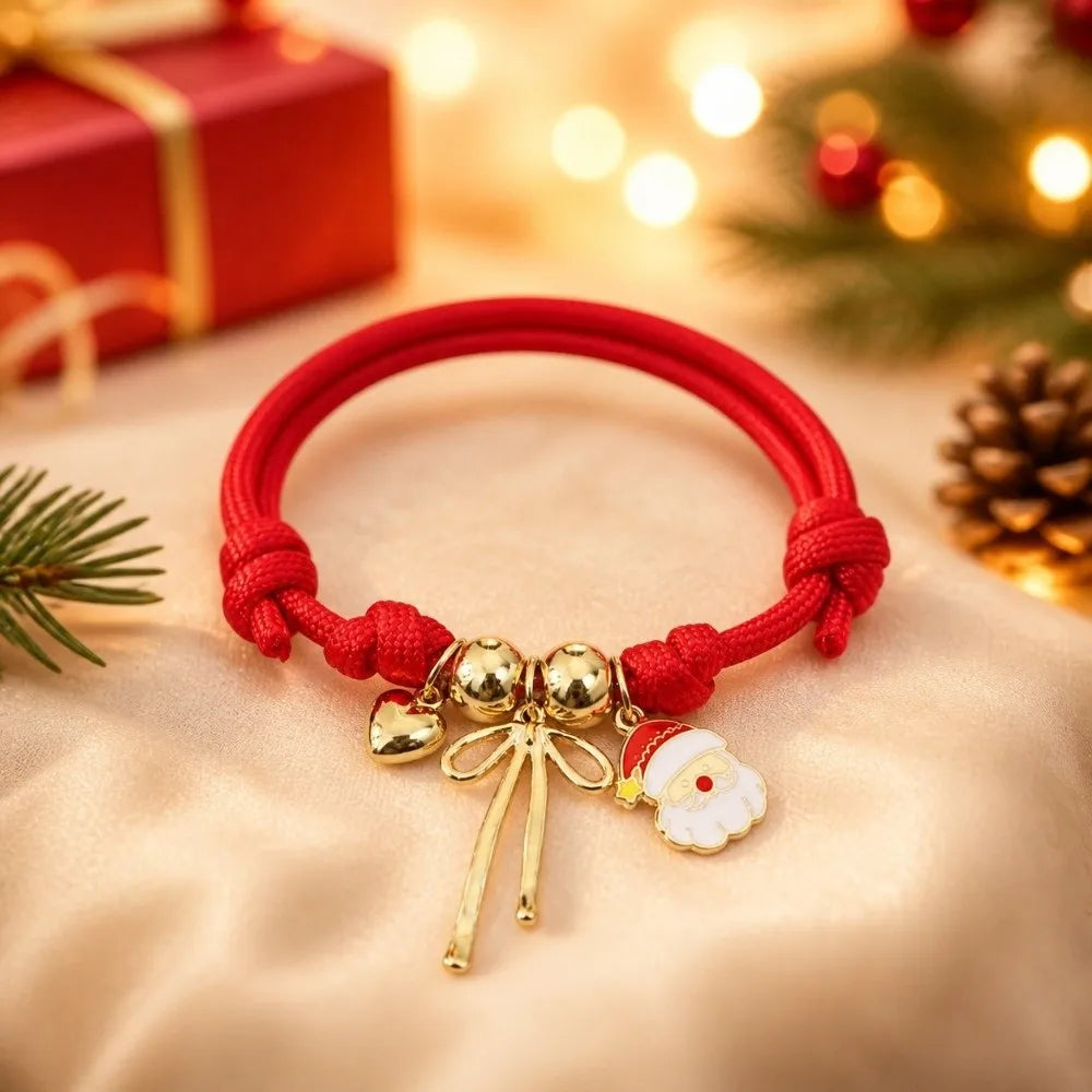 Christmas Santa Claus Braided Charm Bracelet – Adjustable Woven Charm Bracelet PLUSH