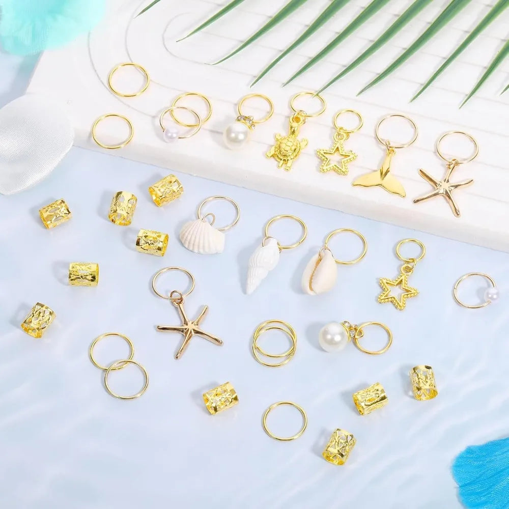 40pcs Ocean Hair Clips & Rings – Braid Dreadlock Beads Set Hair Braid Accessories PLUSH