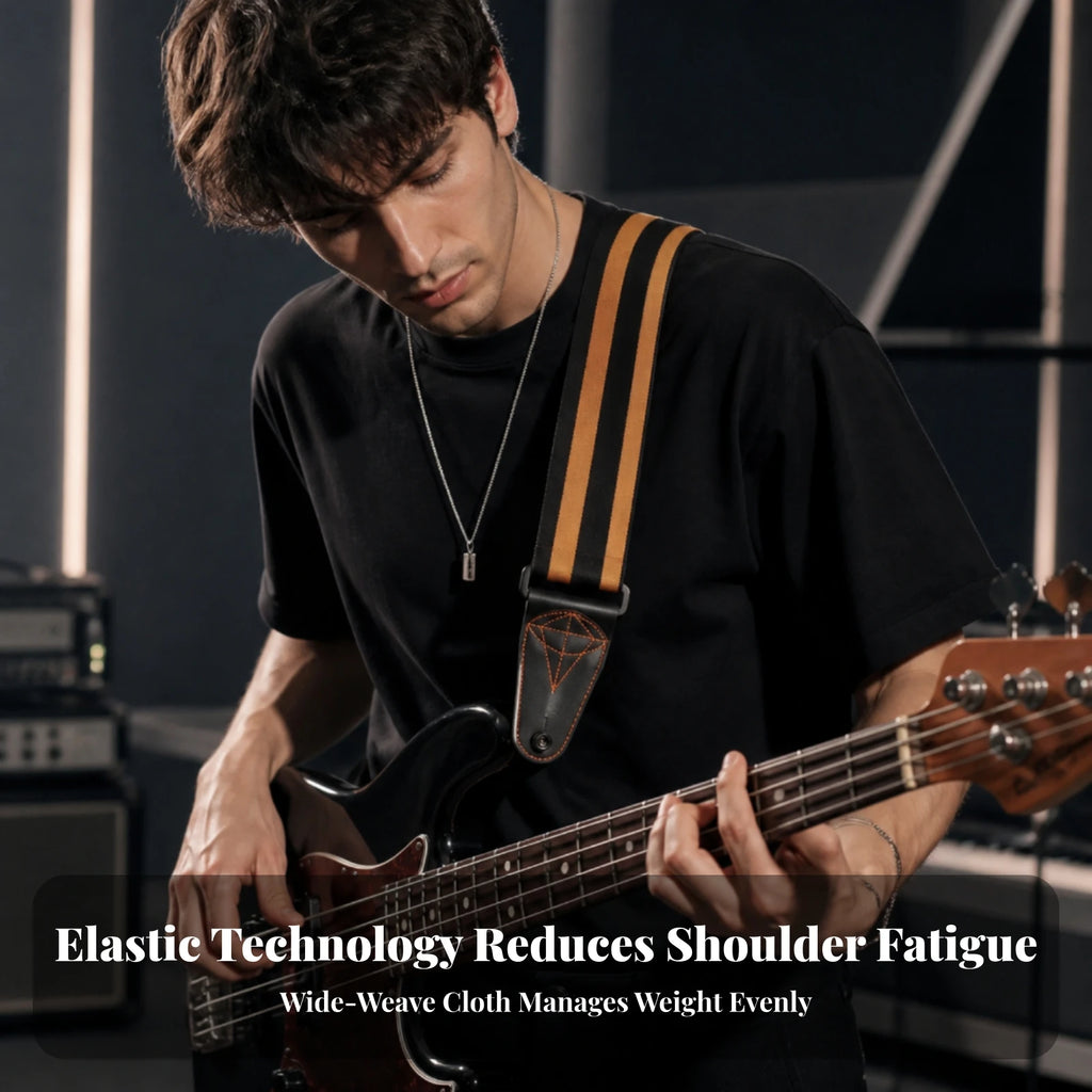 Elastic Guitar Strap with Leather Ends | Adjustable 141–220cm Guitar Strap PLUSH