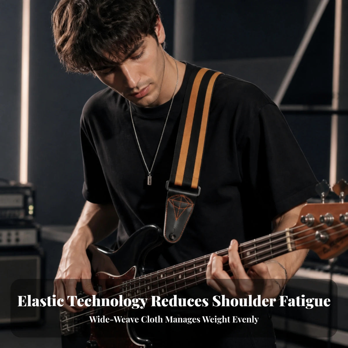 Elastic Guitar Strap with Leather Ends | Adjustable 141–220cm Guitar Strap PLUSH