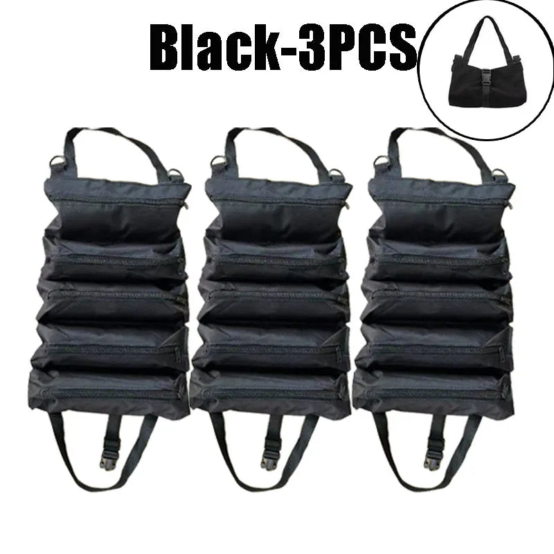 Canvas Tool Roll Up Bag – 5 Zipper Pockets Hanging Organizer Tool Roll Organizer PLUSH Black-3PCS