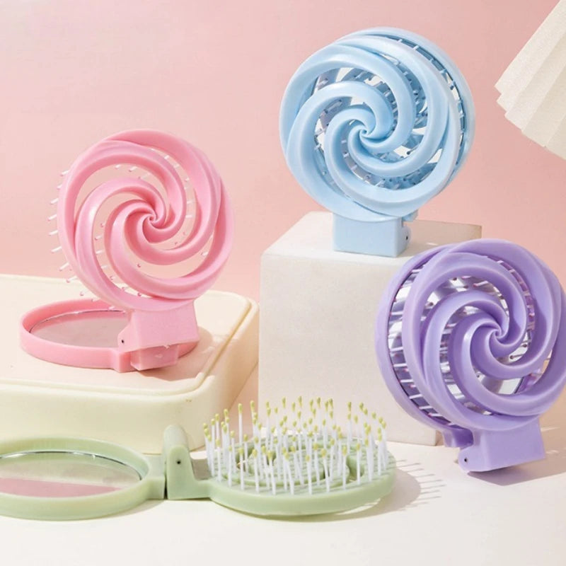 Mini 2-in-1 Foldable Scalp Massage Comb with Mirror | Travel Scalp Massage Comb PLUSH