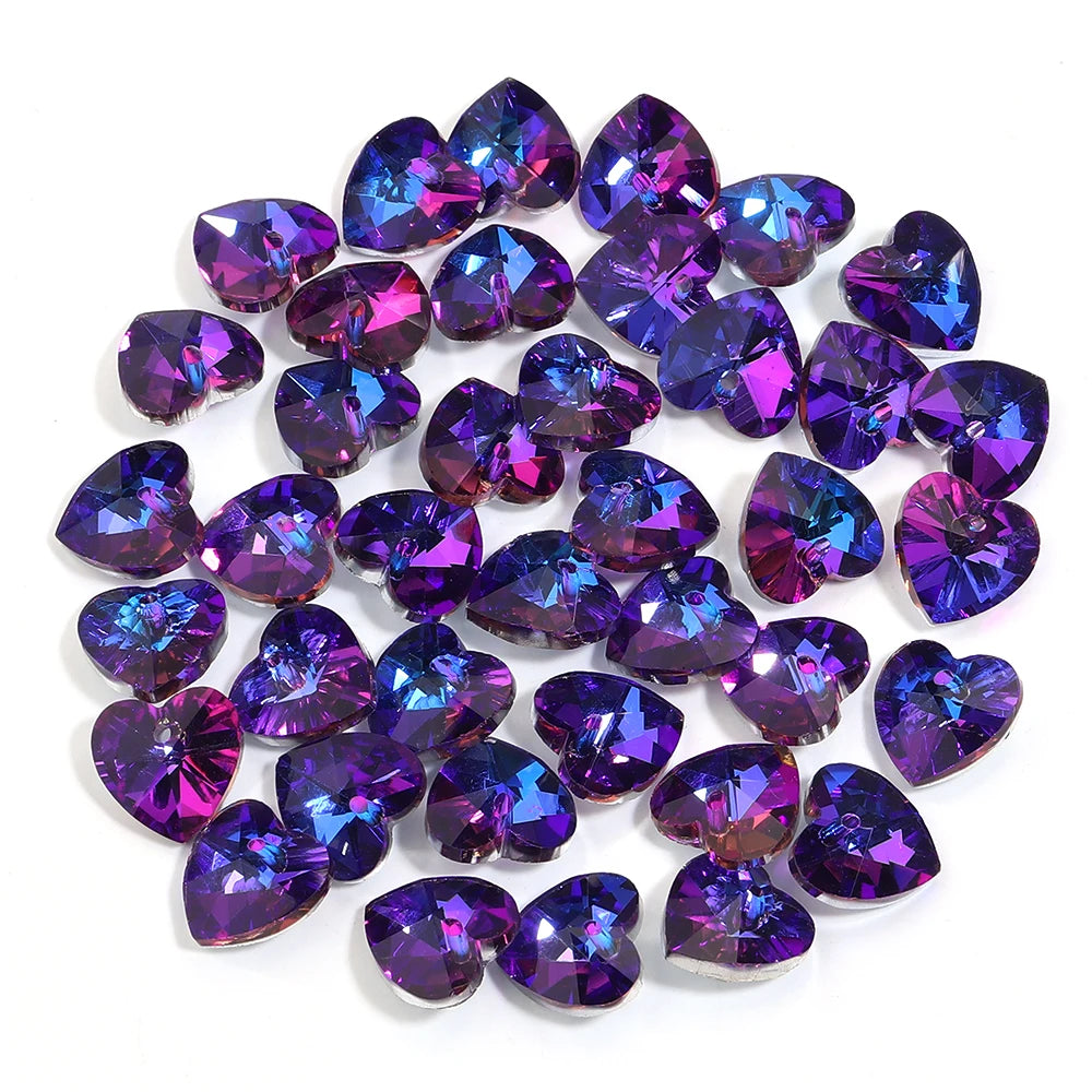 10pcs Aurora Heart Crystal Glass Charms – DIY Jewelry Making Glass Jewelry Charms PLUSH colored blue