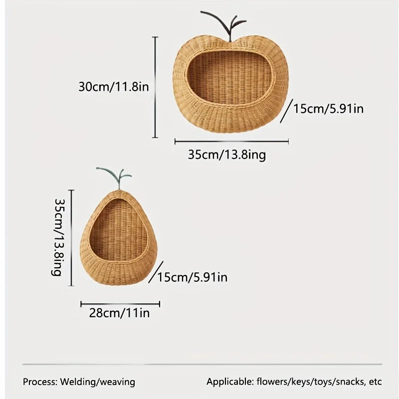 Rustic Handwoven Apple Wall Basket – Natural Vine Home Organizer Wall Storage Basket PLUSH
