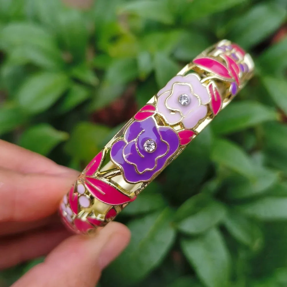 Chinese Cloisonné Enamel Peony Bangle – Filigree Flower Bracelet Enamel Bangle PLUSH 5