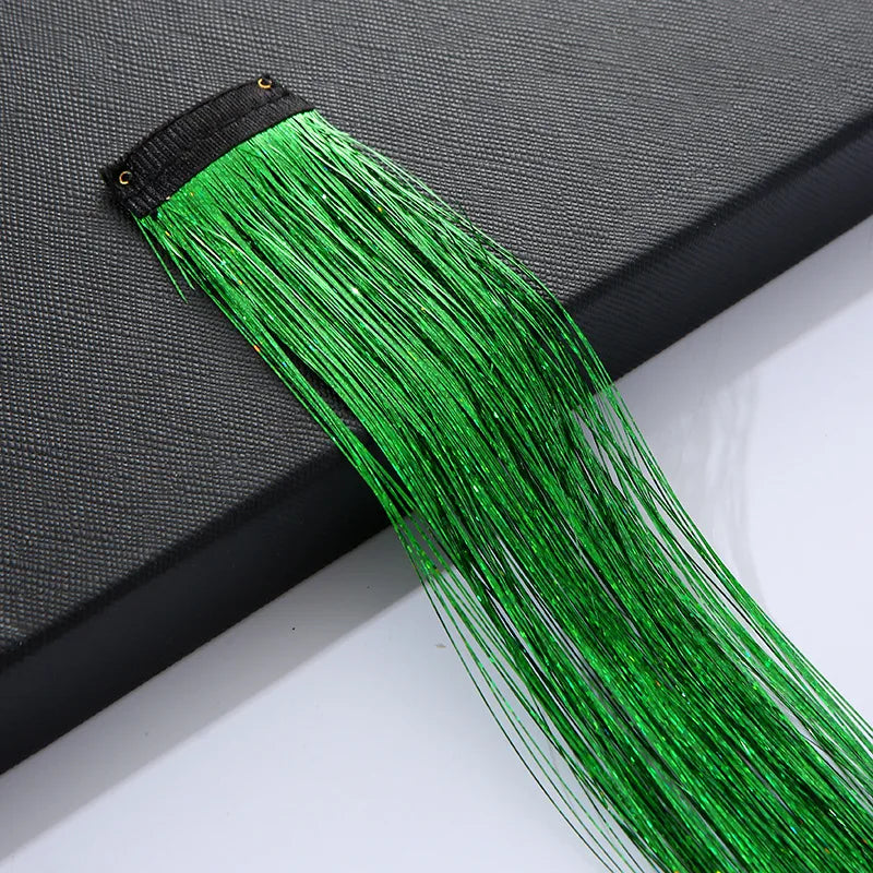 120 Strands Rainbow Hair Tinsel Sparkle Silk Extensions 100cm Hair Tinsel Extensions PLUSH with clip NO.27