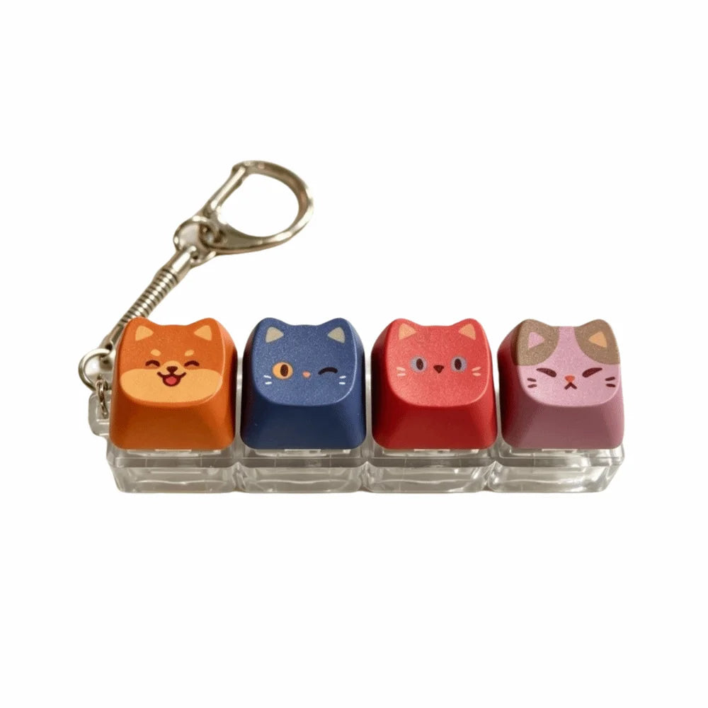 Cute Cat Keycap Keychain – Fidget Clicker Button Keychain Novelty Keychain PLUSH 4 key -Style J-