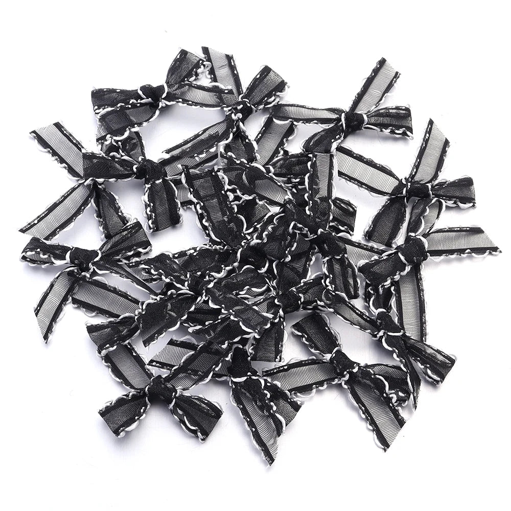 20pcs Mini Satin Ribbon Bows – Colorful DIY Craft Bowknots Ribbon Craft Bows PLUSH Black 3.5X4cm