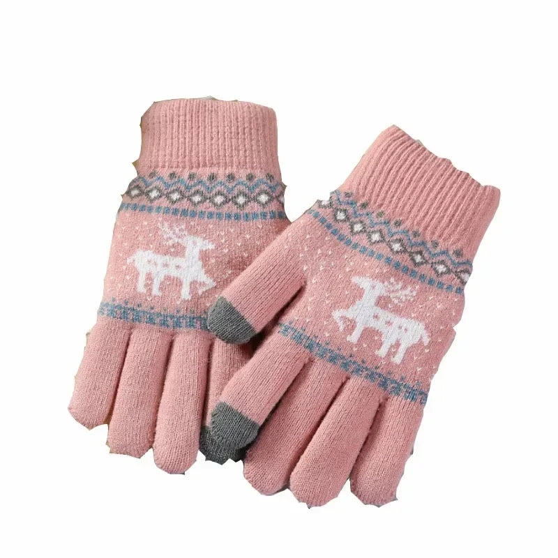 Winter Knitted Cashmere Gloves – Christmas Deer Touch Screen Winter Knitted Gloves PLUSH
