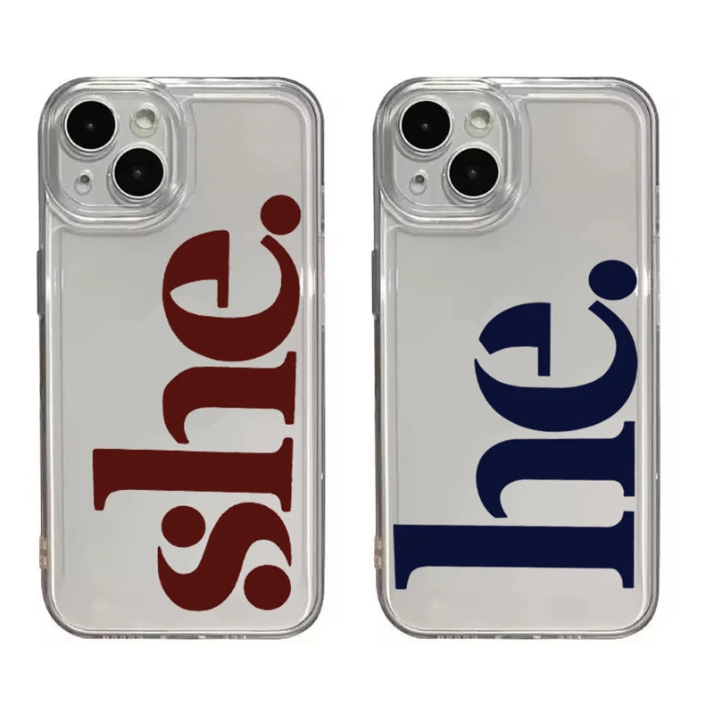 He She Couple Letter iPhone Case – Shockproof Full Cover iPhone Phone Case PLUSH