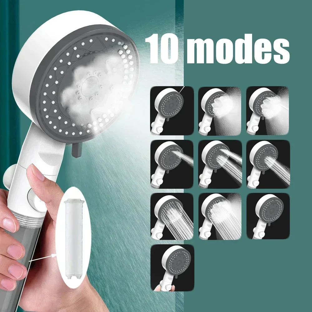 10-Mode Filtered Handheld Shower Head | One-Touch Stop Handheld Shower Head PLUSH