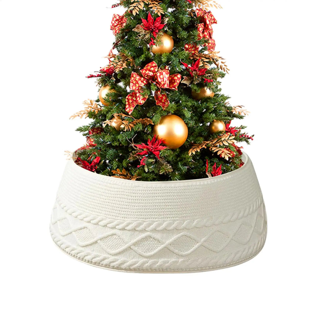 Knitted Christmas Tree Collar – Rustic Farmhouse Tree Skirt Christmas Tree Skirt PLUSH