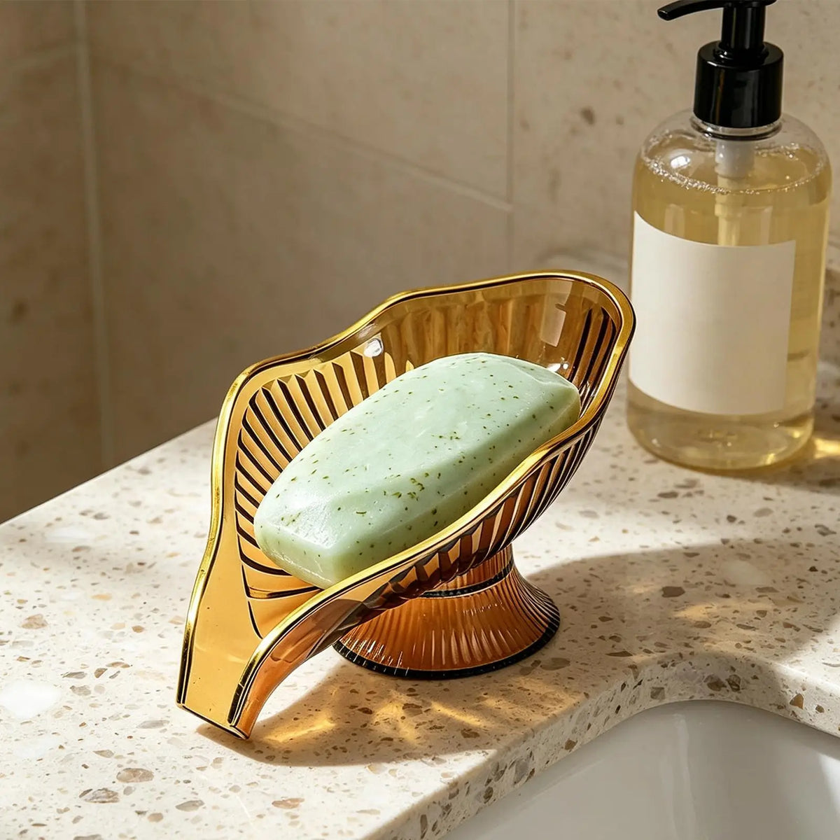 Self Draining Soap Dish with Suction Cup | Clear Plastic Tray Soap Dish PLUSH