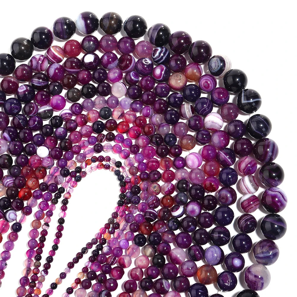 Purple Stripe Agate Beads 4–12mm | Natural Stone DIY Jewelry Natural Stone Beads PLUSH