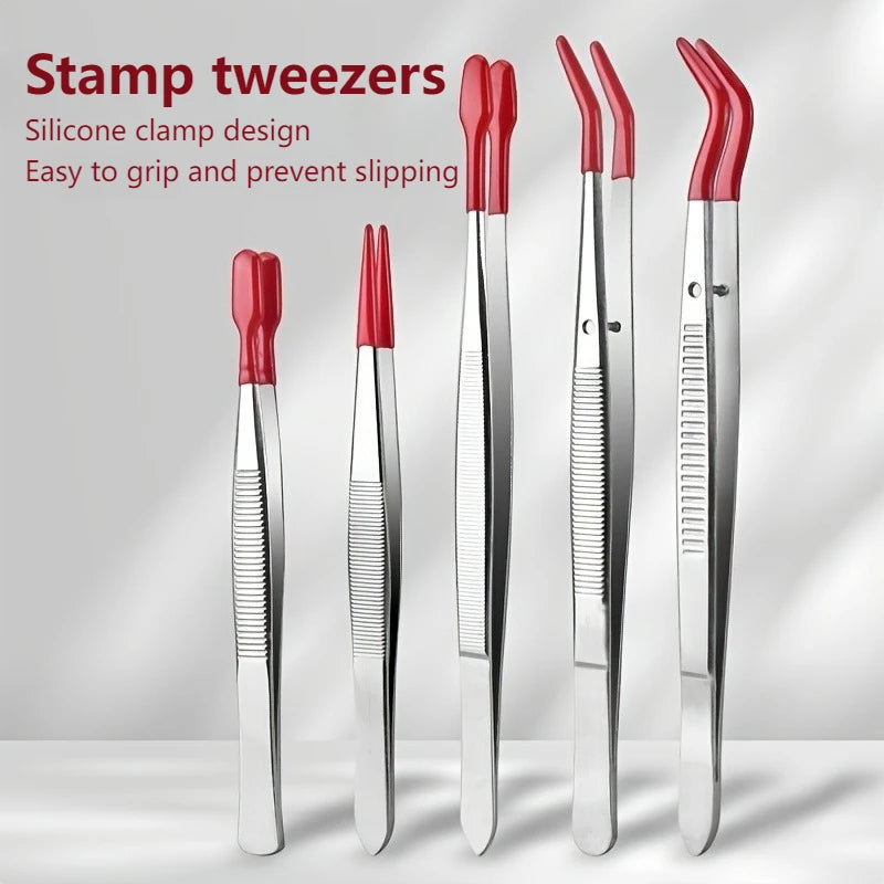 Ouriner Stainless Steel Plastic-Coated Tweezers – Lash & Craft Precision Tweezers PLUSH Red 5 pcs set