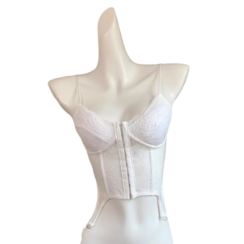 Y2K V-Neck Lace Corset Camisole Top | Adjustable Straps Lace Corset Camisole PLUSH White L