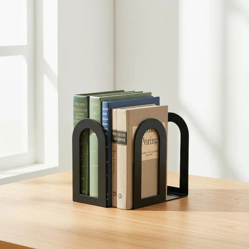 2-Pack L-Shaped Iron Bookends – Non-Slip Heavy-Duty Book Holders Iron Bookends PLUSH