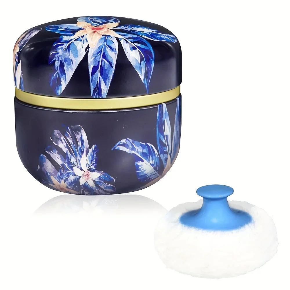 Floral Loose Powder Container with Fluffy Plush Puff Set Powder Puff Set PLUSH Dark Blue